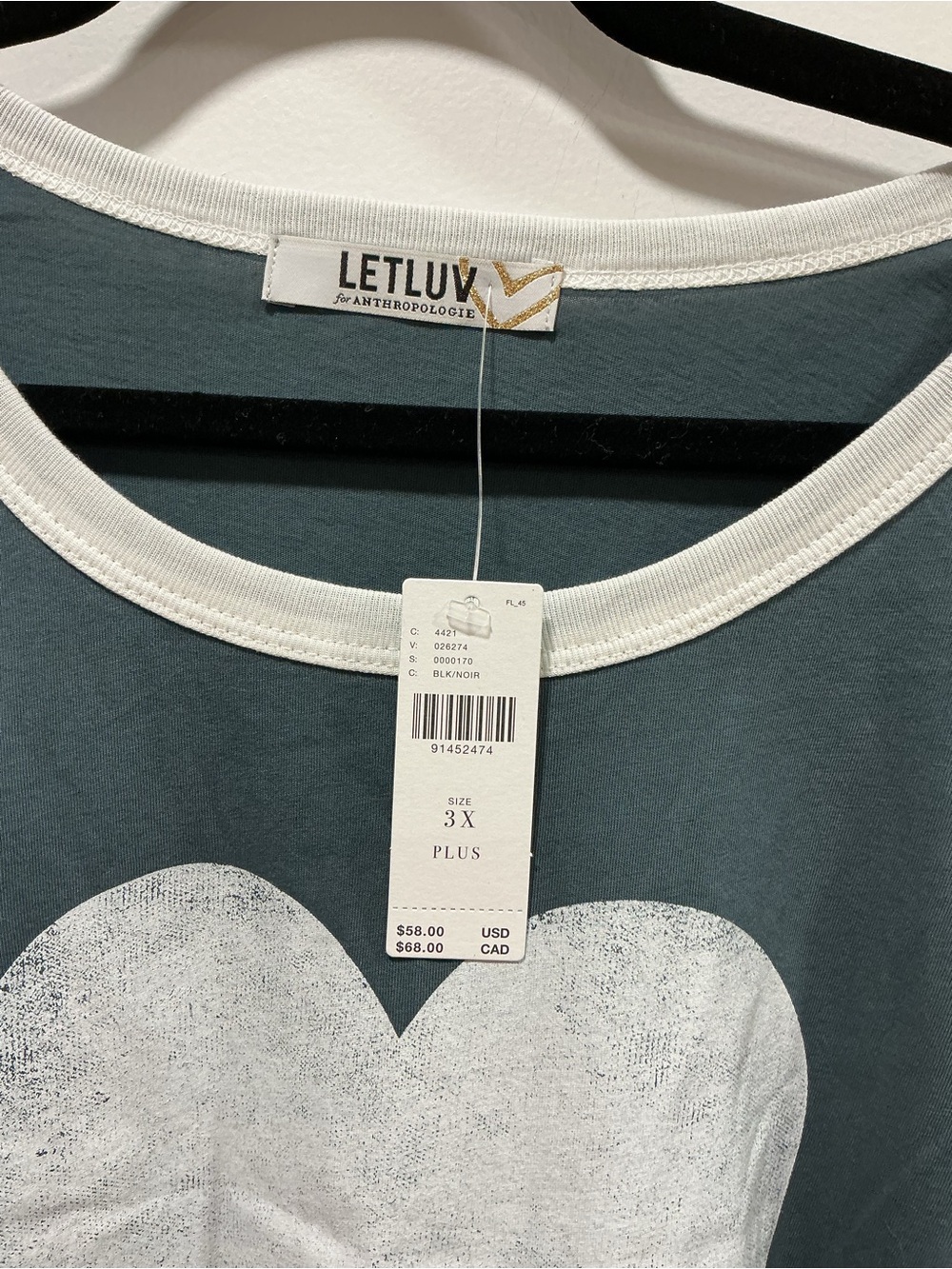 LET LUV for Anthropologie Tee with White Heart Detail